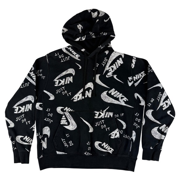 Nike Other - Nike Hoodie Mens Large Black Scribble All Over Print Swoosh CU4341-010 Pullover